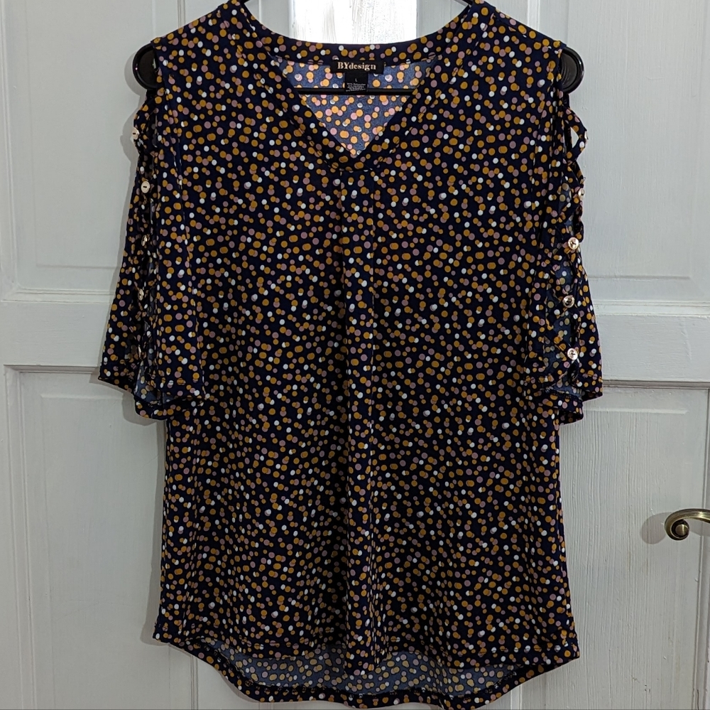 By Design Gold Polka Dot Open Sleeve Blouse